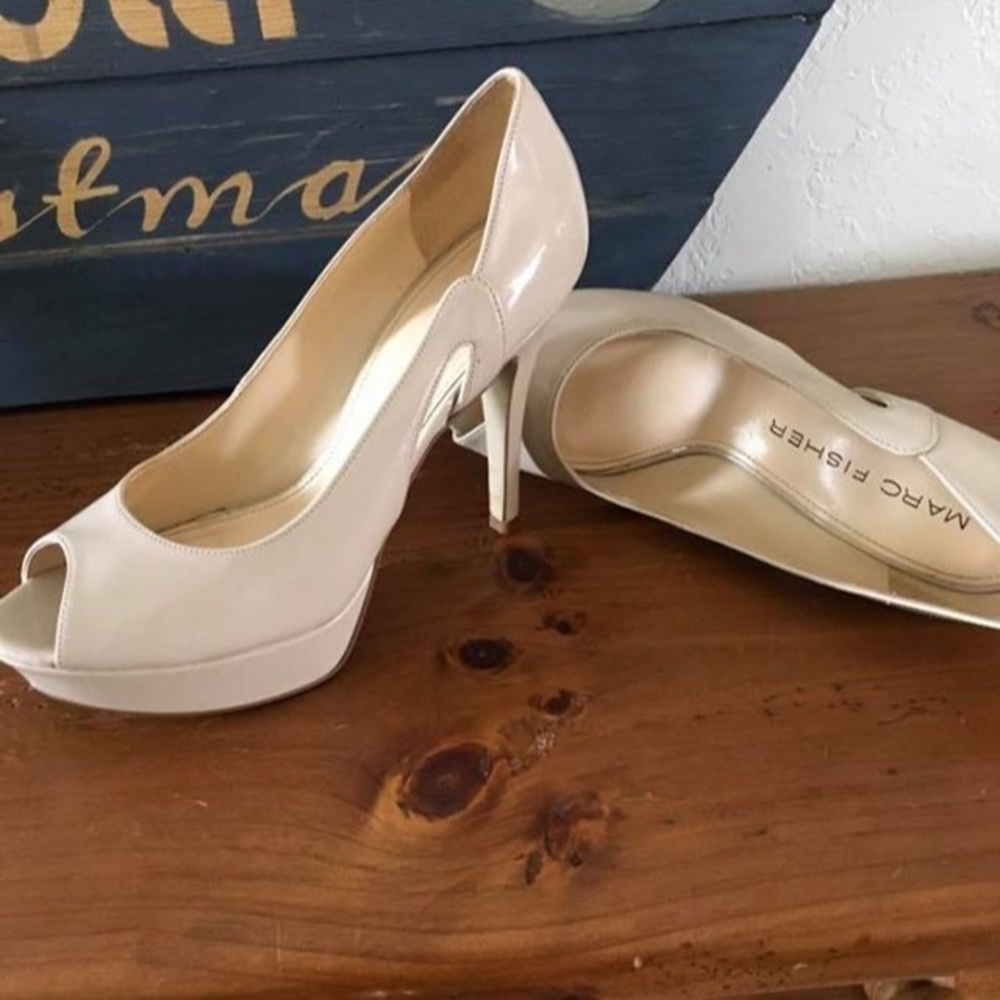 Marc Fisher Patent Leather Stiletto Open Toe Heels